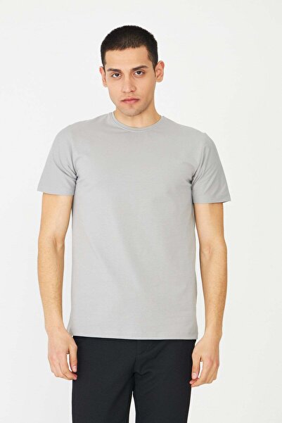White Stone Gray Basic Crew Neck Men's T-Shirt