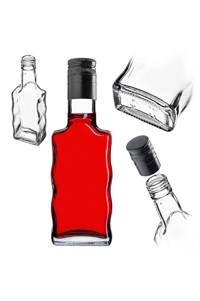 KADAX Sticlă de sticlă pentru lichior, 200 ml, cu capac lung negru, 10 buc.