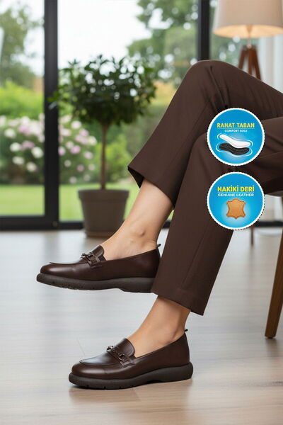 AYAKMOD Brown Genuine Leather Women's Casual Shoes Premium 44332 Z