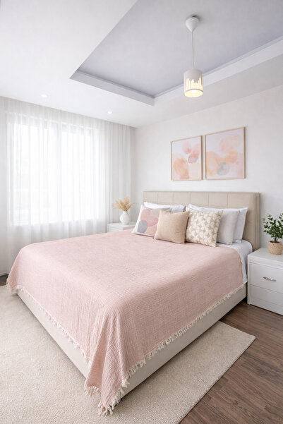 Ascotton 100% قطن 3 طبقات من الموسلين غطاء سرير - 200x220 سم (بودرا)