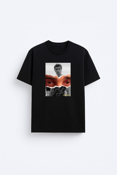 AYDESİGN Μπλουζάκι Olympo Dizi με τύπωμα με λαιμόκοψη ποδηλάτου σε μαύρο χρώμα