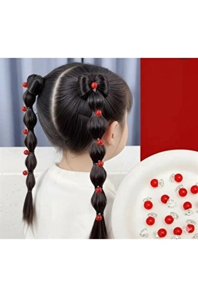 Efna Store İnci Kokina Model Red Color 10-Piece Hair Earrings, Charm, Braided...