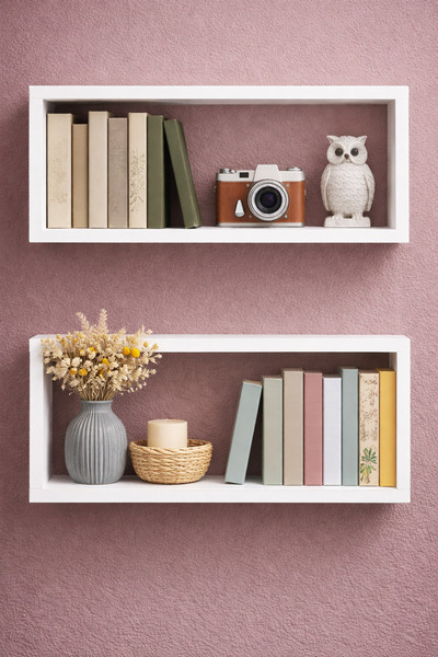 riy decor 2 Lİ BEYAZ DUVAR RAFI MDF