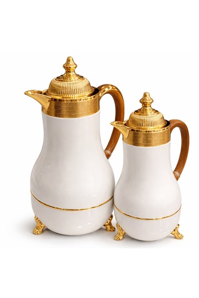 ALSAIF ✨ Luxury white and gold coffee and tea thermos set with wooden Strappy...