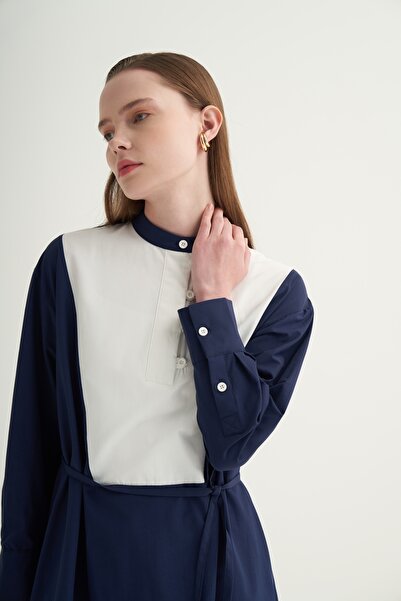 EBU Prive Γυναικείο τουνίκ με αντίθεση στο γιακά σε μπλε ναυτικό χρώμα