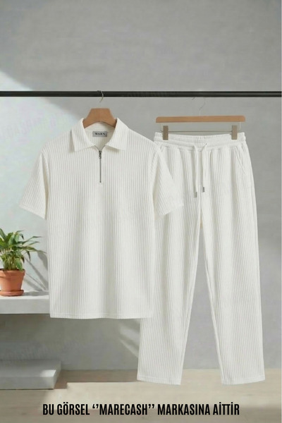 MARECASH Ottoman Baggy Tracksuit and Zippered Polo Shirt Set Short Sleeve Sum...