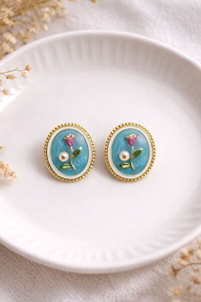 Nilsu Aksesuar Vintage Design Women's Earrings with Tulip Figures
