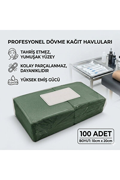 Dragon 100 Adet Dövme/Kalıcı Makyaj Temizleme Havlusu Yeşil 10cm x 20cm
