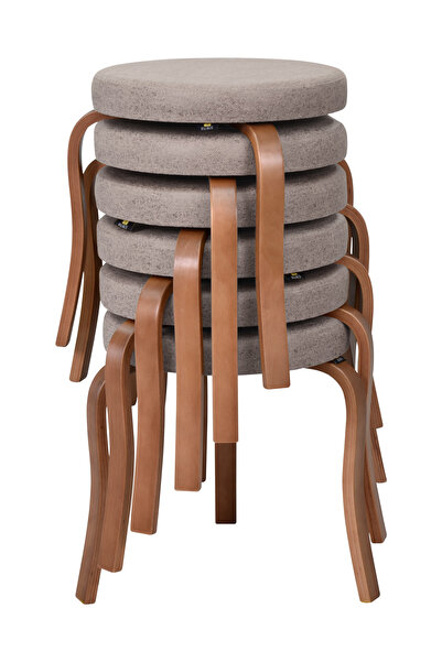 VİLİNZE Ege Kestane Ahşap Ayak İstiflenebilir Mutfak-Balkon Taburesi (6 Adet)