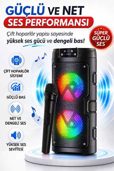 OWWOTECH Taşınabilir Bluetooth Parti Hoparlörü USB/TWS/FM Radyo Kablosuz Mikr...