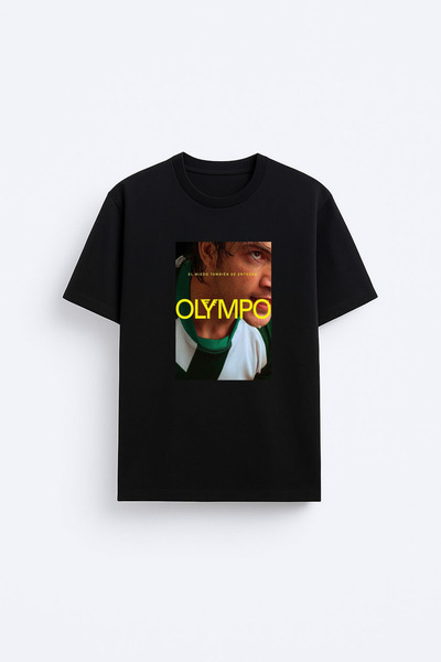 AYDESİGN Μπλουζάκι Olympo Dizi με τύπωμα με λαιμόκοψη ποδηλάτου σε μαύρο χρώμα
