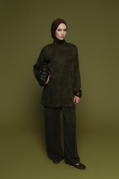 Armine Desenli Kupra Takım Yeşil