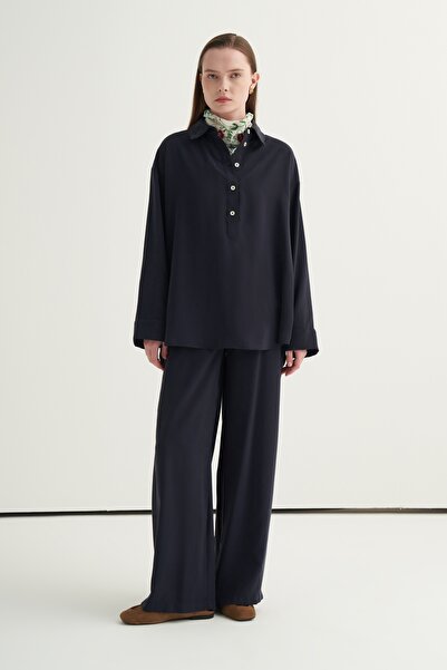 EBU Prive Γυναικείο πουκάμισο Modal με κλείσιμο με κουμπιά, σκούρο μπλε