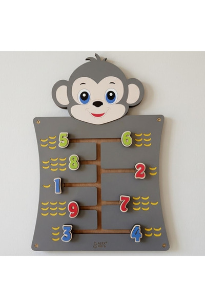 Alda Toys Eğitici Ahşap Maymun Duvar Oyunu - Okul Öncesi Koordinasyon ve Sayı...