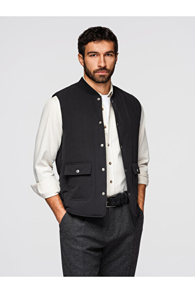 OMBRE Men's Elegant Quilted Vest OM-JAVJ-0323 Black