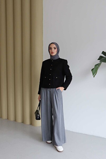 Neways 1167- Lastikli Pileli Pantolon Gri