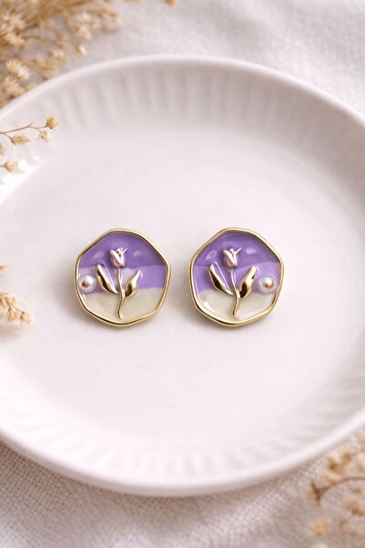 Nilsu Aksesuar Vintage Design Women's Earrings with Tulip Figures