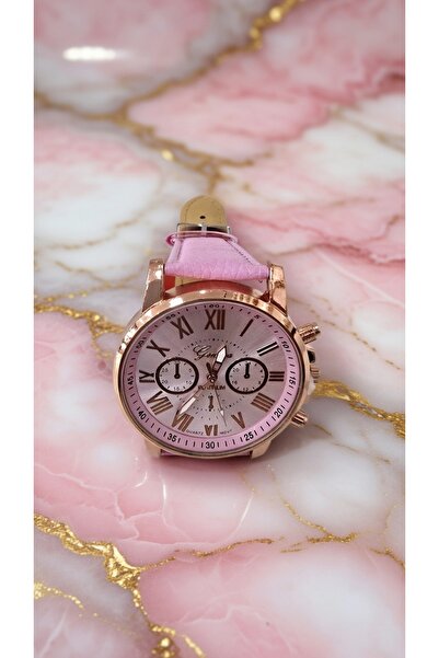 ahsenaksesuar2025 Pudra Pembe Deri Kayışlı Rose Gold Kasalı Fonksiyonlu Kadın...
