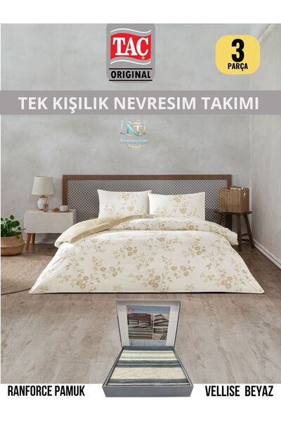 Taç Set cuvertură de pilota unică Vellise albă Ranforce 160x220 cm