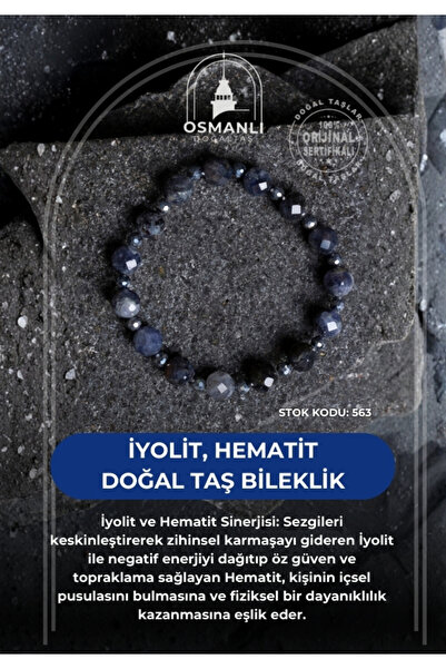 OSMANLI DOĞAL TAŞ Sertifikalı İyolit, Hematit Doğal Taş Bileklik (SK:563)