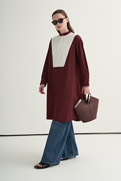 EBU Prive Γυναικείο τουνίκ με αντίθεση στο γιακά σε μπορντό χρώμα