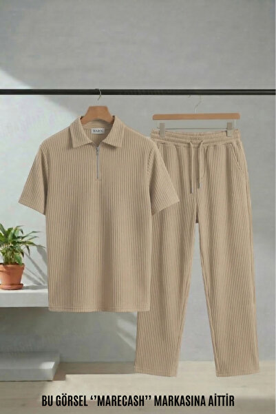 MARECASH Ottoman Baggy Tracksuit and Zippered Polo Shirt Set Short Sleeve Sum...