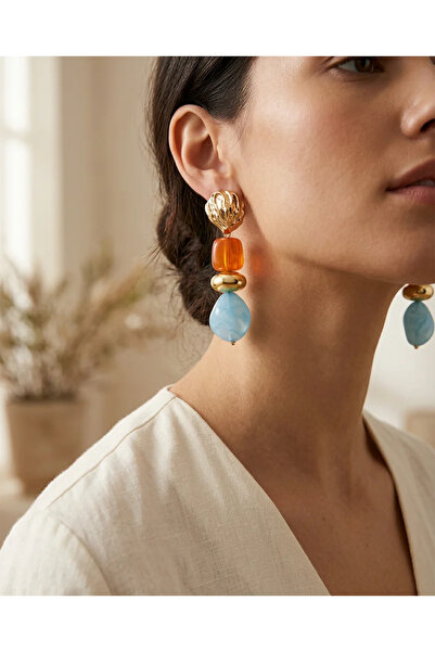 Dorvina أقراط نسائية من النحاس بتفاصيل ذهبية باللون البرتقالي والأزرق، أقراط ...