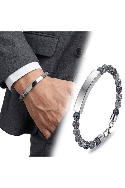 FM 💎   Premium Matte Agate White Name Engravable Steel Chain Bracelet 31832B...