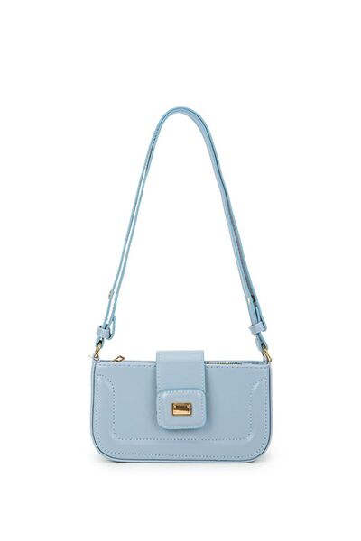 Melos Butik Geantă baguette mini pentru femei, albastru bebeluș, cu capac mag...