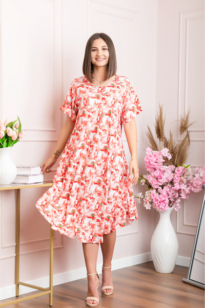 OEM Elegant dress with coral and white floral print