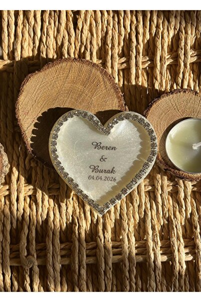 TURKAFONE Taşlı Kalp Epoksi Magnet Söz, Nikah, Nişan, Düğün Hediyelik (5 ADET)