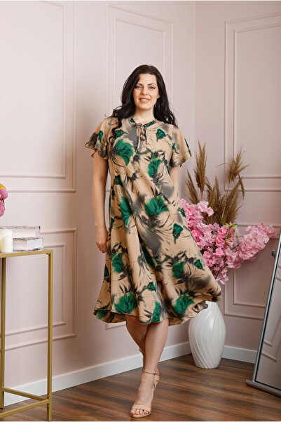 OEM Rochie eleganta Penelope cu baza asimetrica si imprimeu floral - Crem cu ...
