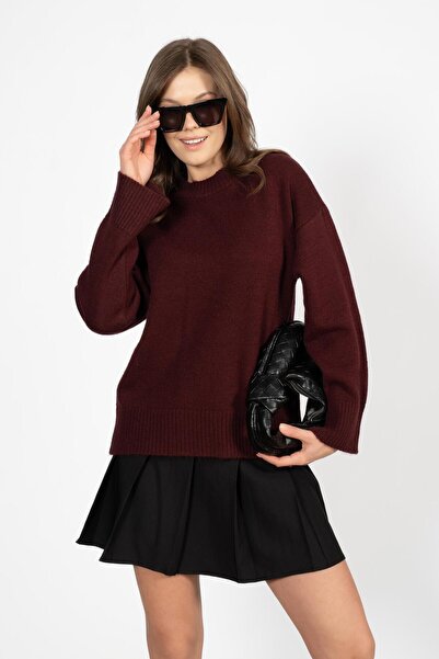RTD&VLD Women's Vita-260 Maviş Crew Neck Basic Knitwear Sweater Dark Burgundy