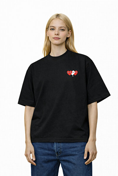 CAMBLYS Women Men Unisex Comme Des 3Lu Heart Front Printed Oversized Thick Fa...