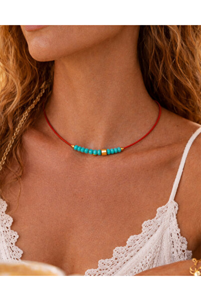 BHCL Turquoise Stone Necklace, Red String Necklace, Gift Women's Necklace