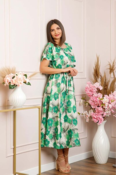 OEM Rochie eleganta Fiorella cu imprimeuri florale - Verde cu gri