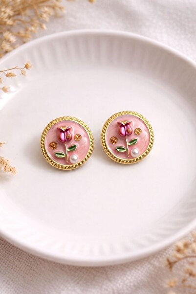 Nilsu Aksesuar Vintage Design Women's Earrings with Tulip Figures