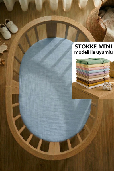 Soho Organics Stokke MINI Uyumlu Lastikli Çarşaf - Müslin Stokke Çarşaf - Ova...