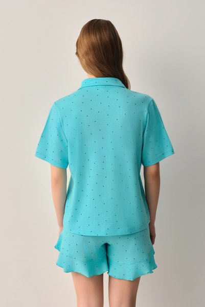 SUWEN Lucky Pamuklu Gömlek Yaka Şort Pijama Takımı