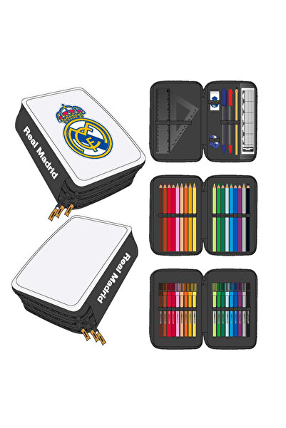 Real Madrid Pencil case equipped with 44 Giotto pieces, 3 compartments, White