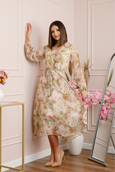 OEM Chiffon dress with cream floral print
