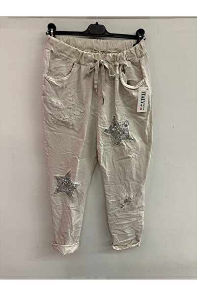 della moor Women's Beige Italian Star D Patterned Sequined Elastic Waist Lace...