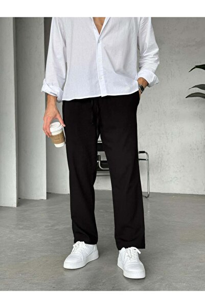 FO4RBS Krinkıl Kumaş Baggy Pantolon - Siyah