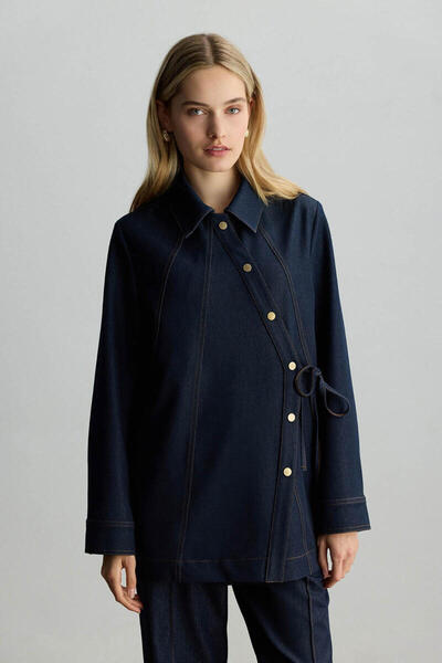 BE BLUE Dark Blue Asymmetric Denim Jacket with Closure