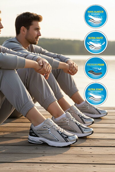 WALKWAY Ice Grey Mesh ușor elastic talpă din spumă cu memorie Pantofi sport u...