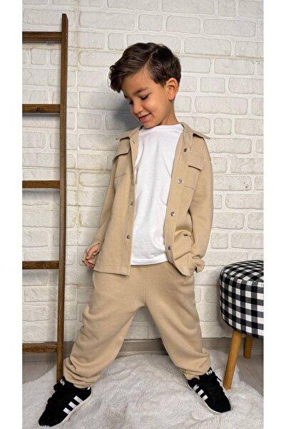 kr kids طقم للأولاد مكون من 3 قطع: قميص بيج وتي شيرت وبنطلون