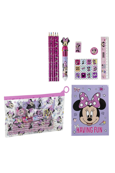 Minnie Mouse Σετ 11 ειδών χαρτικής, με κασετίνα, 22,0 X 14,0 X 0,5 εκ. Ροζ