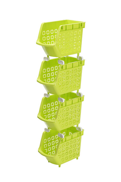 Lawazim رف تخزين متعدد الأغراض قابل للتكديس من 4 طبقات - رف منزلي قابل للتكدي...