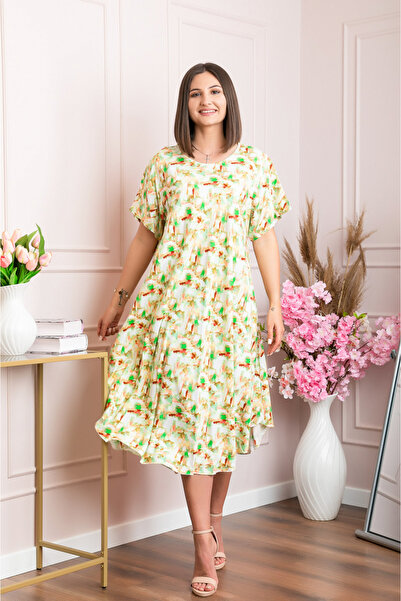Generic Brand Rochie eleganta Mirabelle cu imprimeu floral - Verde cu alb