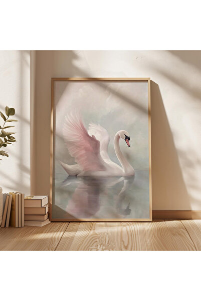 Tuba Decor Tablou elegant cu lebădă într-o singură bucată, cu ramă din lemn